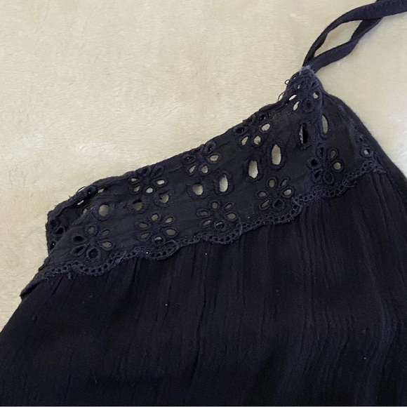 ROXY / Black Gauze Slip Dress Mini Size L Crochet Lace - Picture 11 of 15